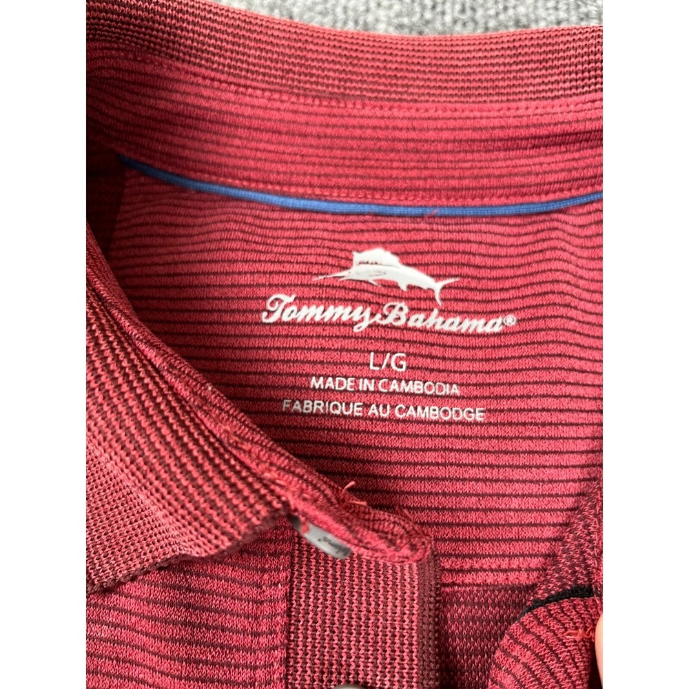 Tommy Bahama Mens Large Bordeux Striped Polo Shirt Short Sleeve - Picture 2 of 7
